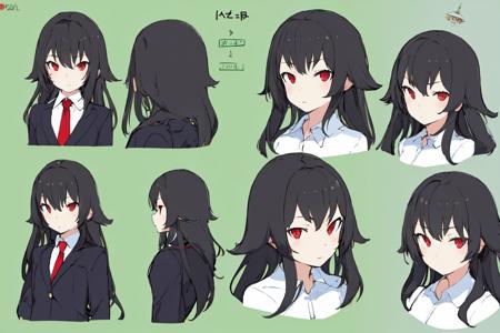 00115-1525699783-, flat color, multiple view, reference sheet, solo, 1girl, expressionless, black hair, sidelocks, red eyes, formal, suit, neckti.jpg